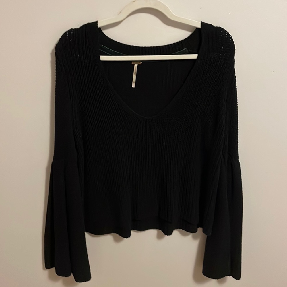Free People Black Flare Sleeve Sweater